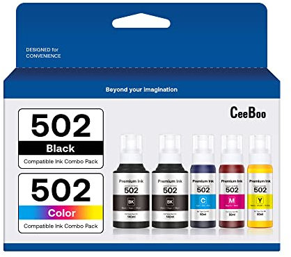 CEEBOO Refill Ink Bottle Replacement for Epson 502, 2 Black,Cyan,Magenta,Yellow, 5 Bottles