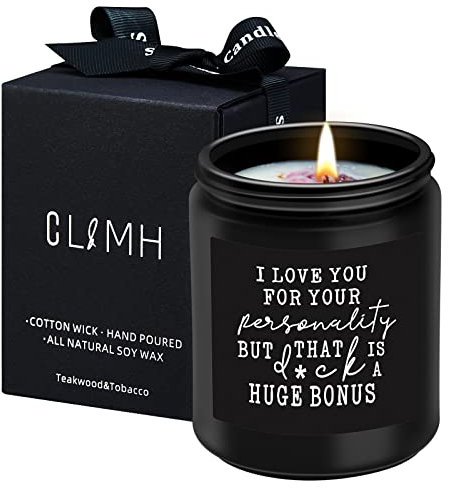 CL&MH Bougies parfumées au bois de teck et au tabac – Cadeaux amusants pour homme, cadeaux coquins, cadeaux de Saint-Valentin, pour lui, mari, petit ami, fiancé, couple