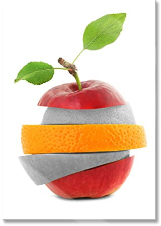 Pixxprint Glasbild, Wandbild aus Echtglas, Früchte Mix Apfel Orange Limette, 40x60 cm, inkl. Aufhängung und Abstandshalter