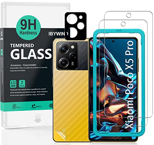 Ibywind Protector de Pantalla para Xiaomi Poco X5 Pro 5G(6.67 Pulgadas),con 2 Piezas de Cristal Templado,1 Pieza de Protector de Lente de cámara,1 Pieza de película de Fibra de Carbono Trasera