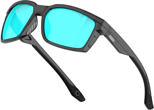 ATTCL Lunettes de soleil de sport polarisées pour homme avec protection UV400, Monture grise transparente/verres bleus (miroir), Medium