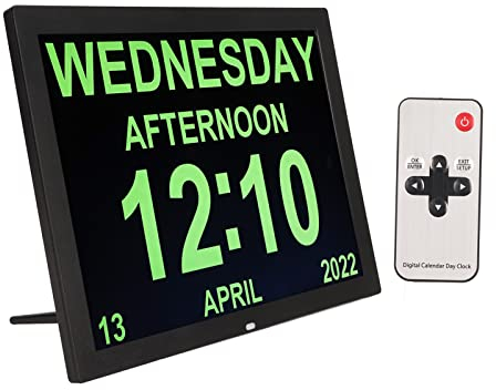 Septpenta Digitaler Kalenderwecker, Tagesuhr mit 15 Zoll Großem Display, 10 Sprachen, mit Fernbedienung/Kalender/Alarm/Datum/Tag für Sehbehinderte, ältere Menschen, Demenz(EU)