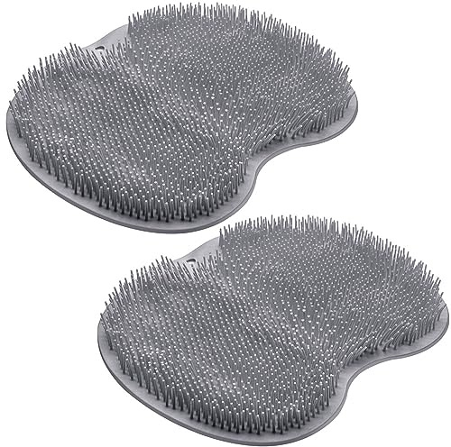 Paquete de 2 alfombrillas de ducha para pies de ducha, limpiador de espalda, almohadilla de lavado de baño exfoliante montada en la pared, ventosas deslizantes, limpiador de pies para uso en tazas de