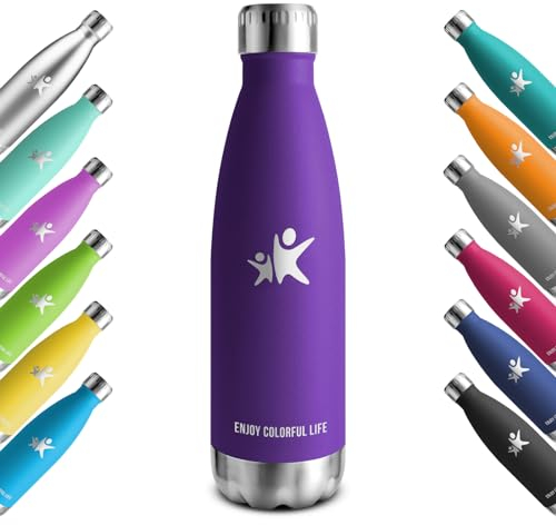 KollyKolla Edelstahl Trinkflasche 500ml, Vakuum Thermosflasche 500ml, Wasserflasche Auslaufsicher, BPA-Frei Thermoskanne Kohlensäure Geeignet für Schule, Uni, Fitness, Sport, Yoga, Fahrrad, Camping