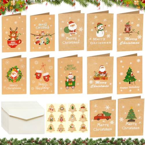 Weihnachtskarten Einladungskarten, 12x Weihnachtskarten Einladung, Weihnachtskarten mit Umschlag Set, Einladungen, A6 Klappkarten für Weihnachten, Christmas Cards für Kinder Familie Freunde Kunden