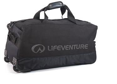 Lifeventure Expedition Duffle Bag mit robusten Rädern | 100 Liter Fassungsvermögen mit Teleskopgriff und starrem Boden, Schwarz, 100 l, Reisetasche mit Rollen und hartem Boden