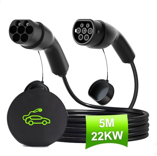 Aiskooc Cavo di Ricarica EV con Borsa portacavo, Cavo di Estensione Caricabatterie Mode 3 Tipo 2 a Tipo 2, Cavo di Ricarica per Auto elettrica 22KW 32A Lunghezza 5M per EV e PHEV