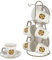 Baroni Home Set di Tazzine Decorate in Ceramica con Piattini e Stand, Accessorio da Cucina Colorato Resistente, Linea Domus, 15x13x29 cm