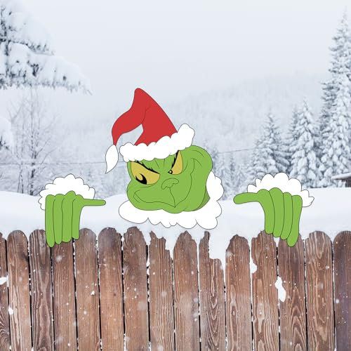 3PS Grinchs Decorazioni per recinzioni divertenti decorazioni natalizie per recinzione, cortile, giardino, prato, albero di Natale decorazione esterna