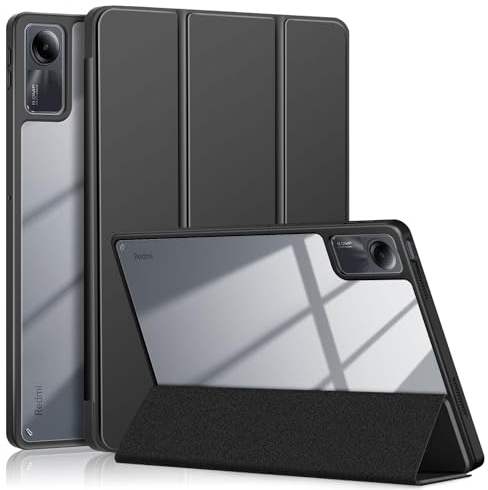 TOPCASE Custodia per Xiaomi Redmi Pad SE Tablet 11 pollici 2023 con supporto per penna, retro trasparente in policarbonato, TPU antiurto a tre pieghe, con supporto per auto, colore: nero