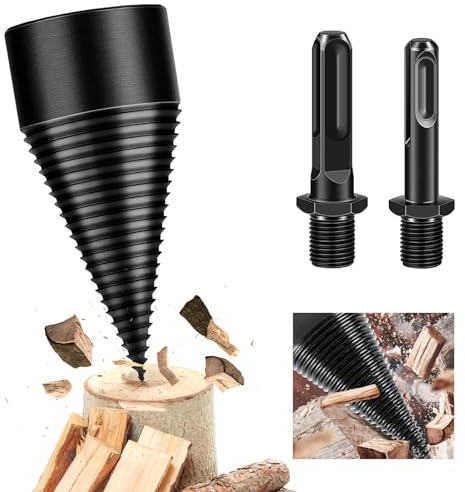 MaxEarn Bohrkegel Holzspalter 42mm mit 2 Bohrgriffe, Brennholzspalter Bohrer, Stahl Kegelbohrer, Schraube Kegelspalter, Holzspalter Bohrer Speziell für Elektrohämmer Schlagbohrmaschine