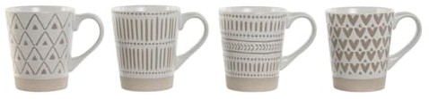 Home ESPRIT Lot de 4 tasses Mug Blanc Beige Gres Boho 360 ml