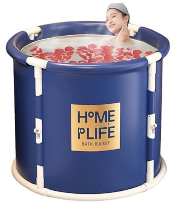 Grande baignoire portable domestique pour adultes, baignoire pliable pour extérieur froid, baignoire de hammam, baignoire autoportante pour bain chaud, 70 x 65 cm (H bleu)