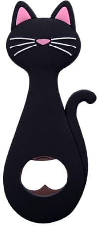 inoto Flaschenöffner, Edelstahl, niedliche Katzenform, Bieröffner, weiches Gummi, tragbare Kühlschrankmagnete, Katzenmagnet, kreatives Kühlschrankzubehör für Geschenkdekoration (schwarz und rosa)