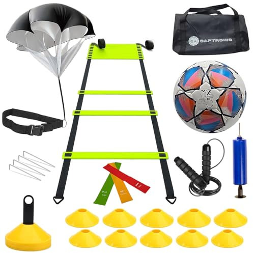CAPTRONIC Kit Entrenamiento Fútbol para Niños y Adultos - Balón y Conos para Practicar y Mejorar Habilidades