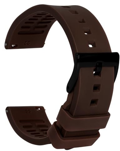 TStrap Bracelet Montre Silicone 24mm - Marron Dégagement Rapide Intelligente Bracelets pour Homme Femme - Souple Caoutchouc Watch Strap Connectée Boucle Replacement - 18mm 19mm 20mm 21mm 22mm 24mm