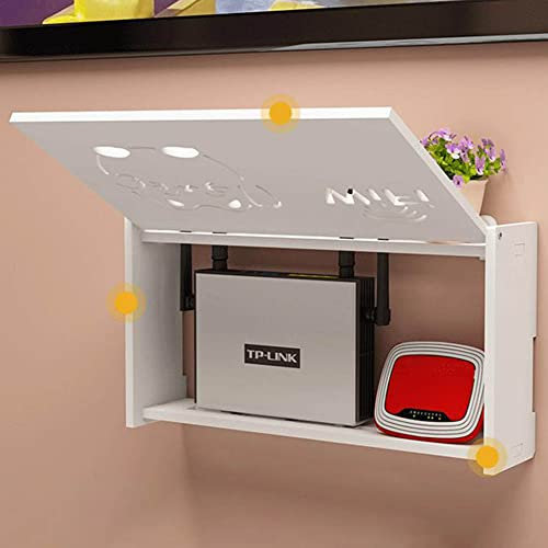 CARMOTTER Wifi Router Storage Boxes, Wireless Router Rack, Wall-Mounted WiFi Storage Box Wall Decoration for Storage of Wires, Routers, TV Set-Top Boxes(D)