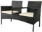 Panana Rattan Loveseat Patio Love Seat 2 Seater Bench with Beige Cushions, Built-In Centre Glass Table Wicker Garden Furniture for Outdoor Balcony Poolside Bistro