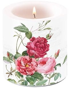 Ambiente Kerze Stumpenkerze Wachswindlicht Dekorationskerze 9 cm hoch 35h Brenndauer Rosen Blumenmotiv Serie Amber, 19218145