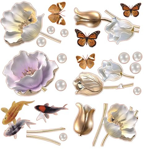 AEIOPRS 6 pcs Goldene Tulpe Wandtattoo Wandtattoo Schlafzimmer Wohnzimmer kinderzimmer Büro Hotel Restaurant Küche Wandsticker Blumen