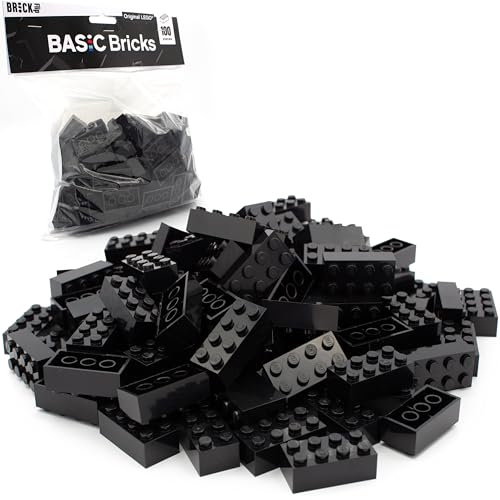Lego 2 x 4 Bricks Classic, Pack of 100 - Individual Building Blocks in Bulk Pack, for Lego Plate and Box, Starter Set, Basic Bricks (3001) (Black)