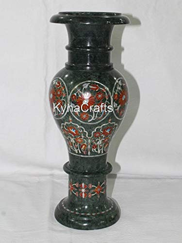 Indian Cottage Art and Crafts Blumentopf mit Karneolstein-Inlay, grüner Marmor-Blumenvase, 35,6 cm