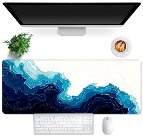 MEWOOCUE® Gaming Mouse Pad for Desk,Large Mousepad Laptop, Sea Beach Ocean Waves Mouse Mat,Long XXL Waterproof Keyboard Pads,Big Non-Slip Mousepads for Game Office Home(31.5 x 11.9 in)