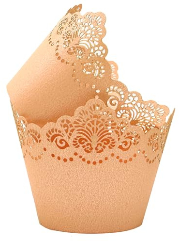KOSTOO 50Pcs Cupcake Wrappers Hollowing Out Crown Bake Cake Paper Lace Laser Cut Liner Baking Cup Wraps Muffin for Wedding Party Birthday Decoration (Platinum)