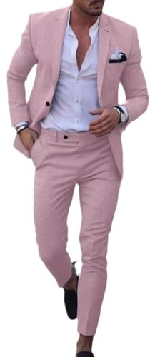 Leader of the Beauty Abito da Uomo Slim Fit 2 Pezzi Abiti da Sposa con Un Bottone Giacca Gilet e Pantaloni, Rosa Chiaro, L