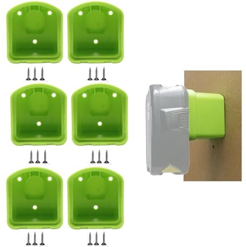 6 Packs Battery Holder Compatible with Ryobi 18V Battery Plastic Battery Dock Holder Wall Mounted Battery Storage Bracket with Screws for Workshop Garage Bench