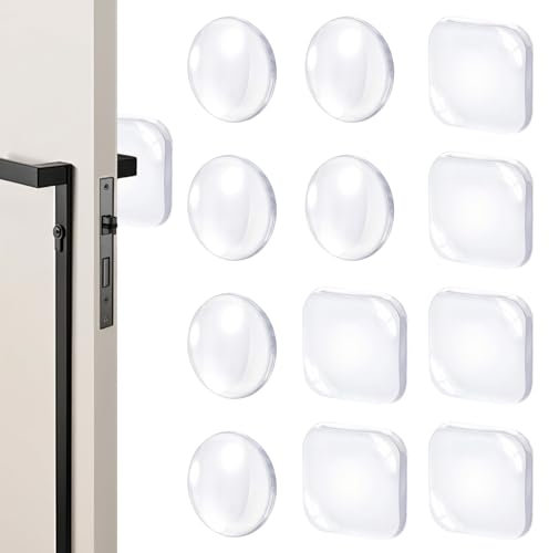 Qianyu 12 Pcs Clear Silicone Door Knob Wall Protectors Wall Door Stoppers Self-Adhesive Door Handle Bumper Silencer Transparent Wall Guard Shield Quiet Cushion Pads for Home Office Fridge Cabinets