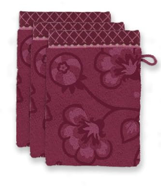 Pip Studio Waschlappen Set/3 Jasmin Jacquard Dunkelrosa 16x22cm