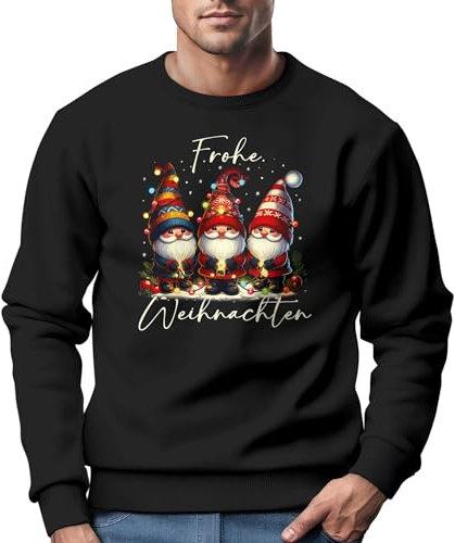 MoonWorks® Sweatshirt Herren Weihnachtspullover Wichtel Aufdruck Frohe Weihnachten Weihnachtsoutfit Männer schwarz L