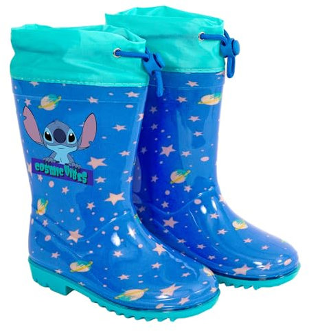 PERLETTI Stivaletti Pioggia Stitch Bambino Bambina - Stivali Gomma Impermeabili Disney Bambini Scuola Materna - Galosce Bimbo Bimba con Suola Antiscivolo e Coulisse Regolabile (Azzurro, 24/25)