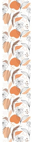 Ambiance Sticker Papier Peint Intissé Pré-encollé Rouleau Wallpaper Abstrait Fleurs Blanc et Orange Adhésif Décorative - 1 Roulle de H300 x L60 cm