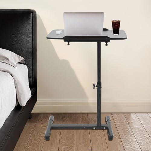 60 * 40 * 65-90cm Tiltable Bedside Table Laptop Tray with Wheels, Adjustable Height