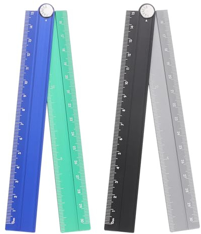 sourcing map 2pcs Folding Straight Ruler 30cm Metric Aluminum Alloy Protractor Foldable Angle Ruler Geometric Measuring Tool with Angle Line for Architect Artist Office, Black Silver/Blue Green