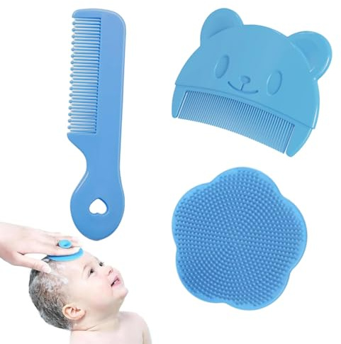 Milchschorf Baby Entfernen Bürste,3-teiliges Set Baby Badebürste, Sanfter Milchschorf Kamm für Neugeborene, Effektives Kopfgneis Entfernen Baby, Ergonomischer Baby Kamm und Badebürste