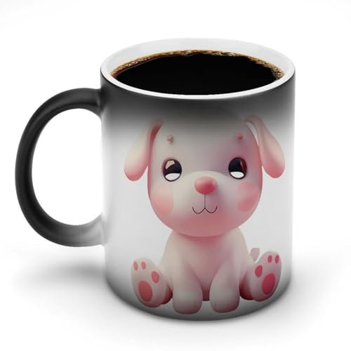 KWQDOZF Medium Ceramic Coffee Mug,11.83 OzBest Choice for Holiday Gifts Cute Cartoon Dog with Pink Ears Mug