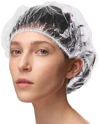 AMSGANK Gorros de Ducha Mujer, 100 Piezas Gorro de Ducha Elástico Gorro de Ducha Transparente Gorro de Ducha Impermeable Adecuado para Salón, Spa, Viajes, Hotel, Ducha, Uso Doméstico