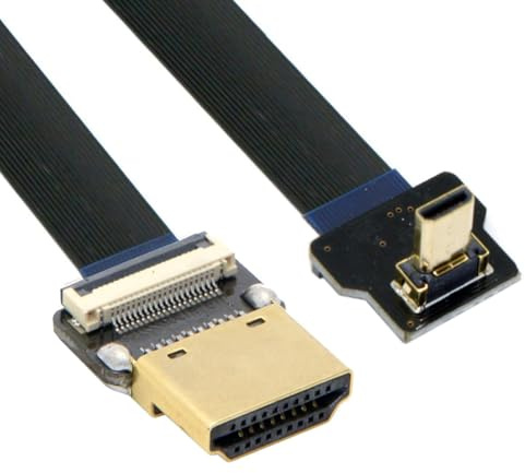 CY Câble d'extension plat FPC Cord ultra fin HDMI mâle vers micro HDMI mâle coudé vers le haut 1080p pour photographie aérienne FPV HDTV multicopter A1-D2 (50 cm)