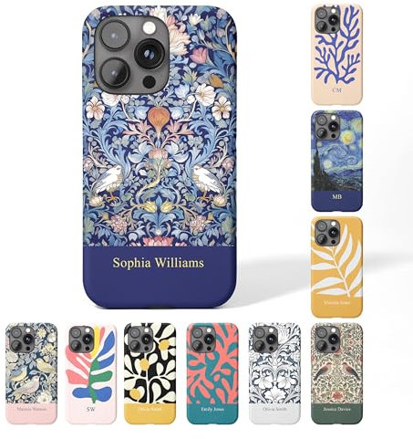 Tirita Personalised Phone Case for iPhone 13 – Hard Case or Cover With Custom Name or Initials – Cute Personalised Gift for Women or Girls [02. William Morris Floral Blue Flowers]