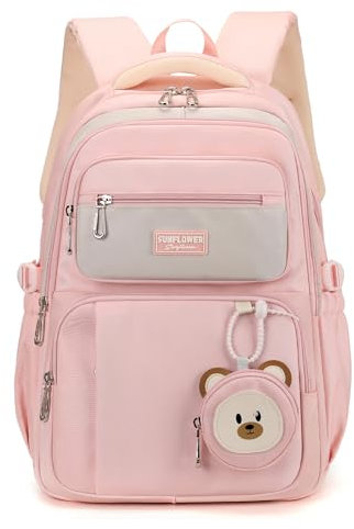 Travistar Schulranzen Jungen Schulrucksack mädchen Teenager Schultasche rucksäcke Sporttasche Daypack für Schule Ranzen mit Viele Fächer Laptopfach School Bags Rosa Nylon(40L)