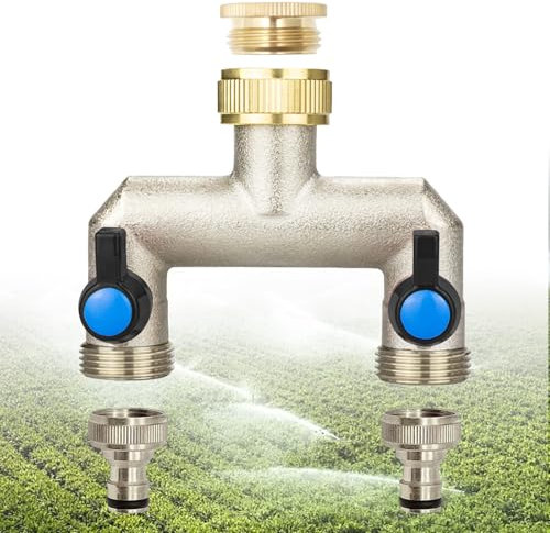 Gardena Verteiler 2 Wege,Wasserverteiler 2 Wege mit 3 Stück 3/4 Zoll auf 1/2 Zoll Adapter, Wasserhahn Wasserverteiler, Wasserhahn Wasserverteiler aus Messing für 2 Geräte, Gartenschläuche (2 Wege)