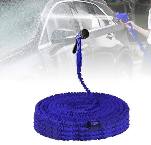 Expandable Garden Hose Pipe 200FT Flexible Expanding Magic Hose with 7 Function Spray Gun,3/4,1/2 Fittings,Lightweight Retractable Garden Water Pipe for Car Washing Flower Lawn Watering, Blue