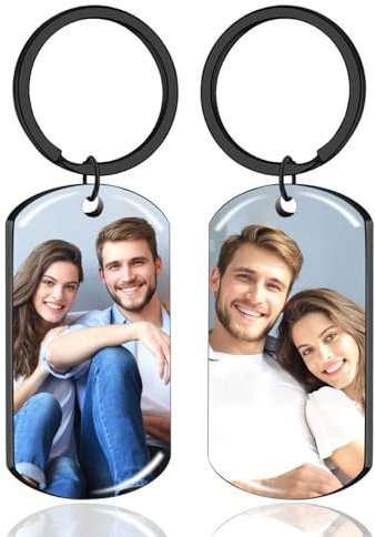 Porte Clef Personnalisable Gravure Laser Recto Verso avec Photo et Texte Émotionnel Porte-Clés Personnalisé Idéal Cadeau Personnalisé pour Femmes Homme Mère Pères (Photos Recto Verso)