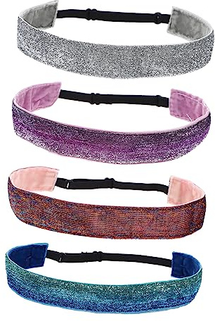 Gogogmee Elastisches Haarband Für Kinder Sport Stirnband Rutschfest Schweißabsorbierend 4 Stück Packung (silber Bunt) Für Yoga Laufen Mädchen