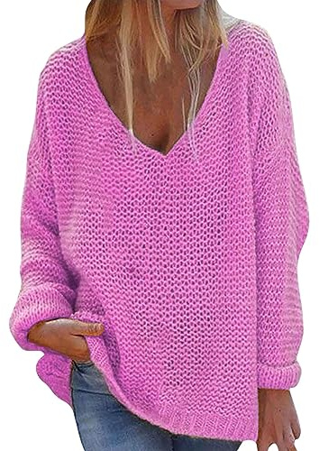 Pull Femme Cachemire Pull Oversize Femme Chic Féminine Col en V Lâche Couleur Unie Manches Longues Hauts Vêtements Automne Polaire Hiver