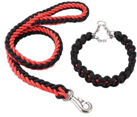 Folpus Guinzaglio per Cani Intrecciato, Comodo, in Corda di Nylon, Portatile, per Ciclismo, Jogging, Escursionismo, attività all'aperto, Rosso Nero