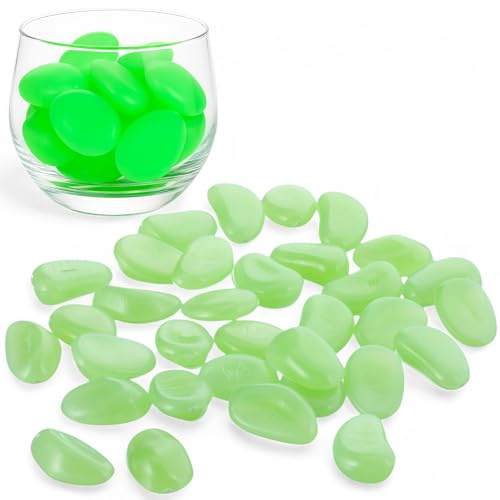 MIJOMA Dekosteine Glow in the Dark 125g – Leuchtsteine für DIY Basteln Garten Aquarium Vasenfüllung Halloween Deko wetterfest ungiftig wiederaufladbar ca. 2,5x2cm